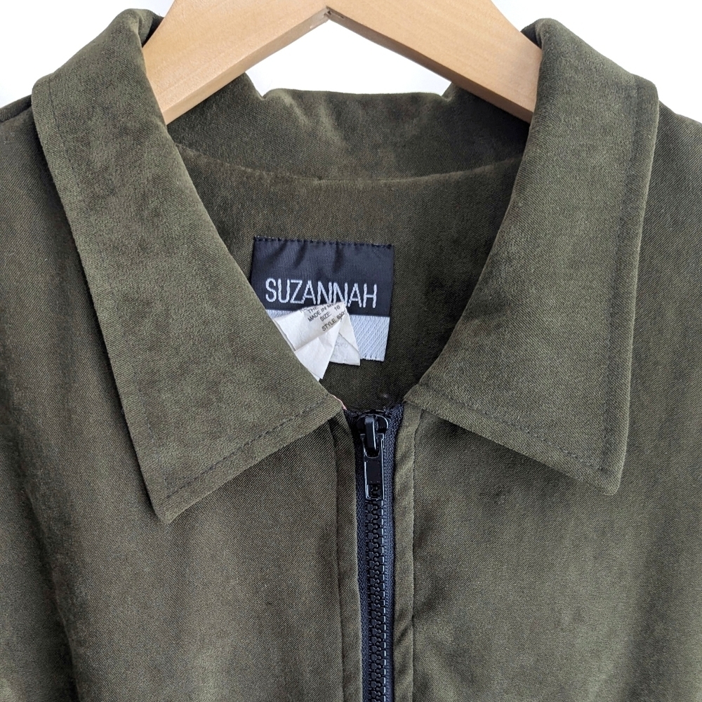 Suzannah James Olive Suede-Look Zip Jacket Size 16 Classic Structured Blazer - Picture 4 of 8
